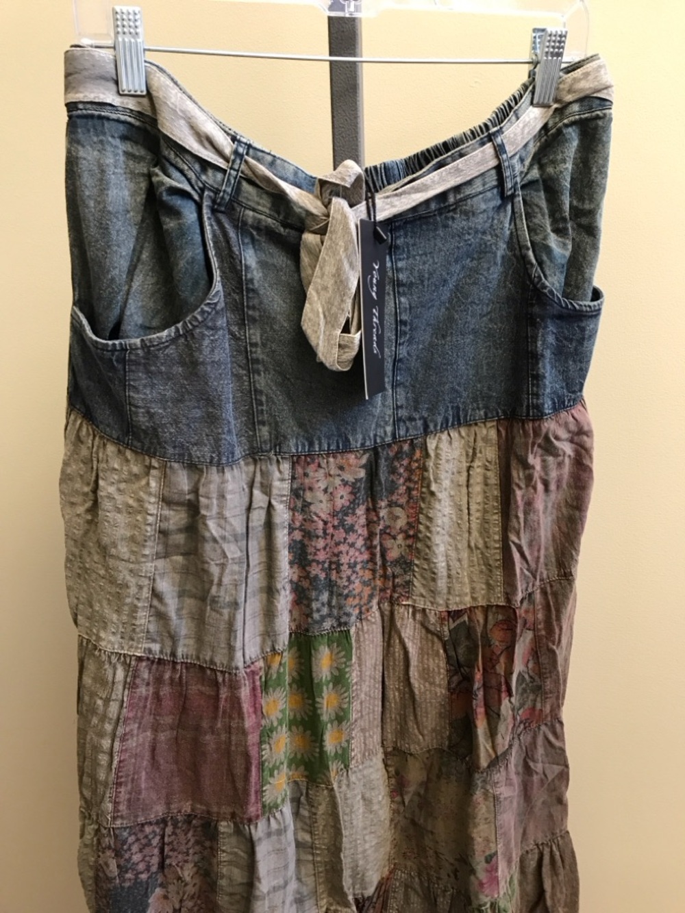 YOUNG THREADS NWT Skirt Maxi Denim Plaid Size Large - Picture 2 of 3